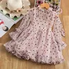 Kids Dress For Girls Spring Puff Long Sleeve Fairy Dresses Mesh Chiffon Polka Dots Summer 3 4 5 6 7 8 Years Children Clothes 220426