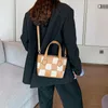 Evening Bags Donna-in 2022 Spring Beige Chessboard Shoulder Women High Quality Split Leather Fashion OOTD Styles Ladies HandbagEvening