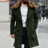 Trench da uomo autunno e inverno moda uomo tinta unita manica lunga doppiopetto sciolto caldo giacca con risvolto in pelliccia sintetica