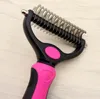 Pet Dog Grooming Brush Double Sided Shedding och Demating Undercoat Rake Comb för hundar och katter extra breda