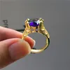 Eheringe Luxus männliche Frau Big Oval Crystal Stone Ring Mode Frauen Frauen Gold Engagement Vintage Blau weiß lila Zirkon Wynn22