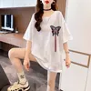 Duofan Solid Short Sleeve T-Shirt Women Sexy Proufroidery Butterfly Graphic Tshirt Female Summer Evensize vense tees Top Top Top
