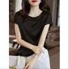 Zijde dunne korte mouw T-mouwen Koreaanse stijl slip vrouw zomerkleding elegante bruine tops massieve losse casual mode m-4xl