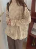 Alien Kitty Coffee Stripes Cotton T-Shirt Loose-Fitting Autumn Sale Lady Casual Full Sleeve Chic All Match Tops 220402