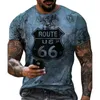 Mode Vintage 3D Imprimer Hommes T-shirts Été US Route 66 Lettres Unisexe Vêtements O Col Casual Rue Lâche Surdimensionné T-shirt 220607