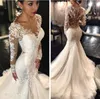 2022 Novo noiva Francês Mermaid Vestidos de noiva Temperament DressLong Sleeved V-line Wed Dress Fishtail Simples Pérolas de cauda traseira Vestido de Novia