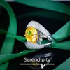 Anelli per matrimoni 2022 squisito anello unico intarsio giallo ovale cristallo zircone gioiello geometria di lusso per donne bancher di fidanzamento