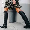 Fonberry Matte Leather Knee High Western Cowboy Boots Women 2022 Autumn Trendy Pointed Toe Booties Black Slip On Ladies Shoest22073258273