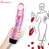 Consolador grande realista de silicona de cristal, estimulador vibrador de punto G, varita de masaje multivelocidad, juguetes para adultos para mujeres