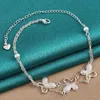 925 Sterling Silver Butterfly Heart Bead Chain Bracelet For Woman Charm Wedding Engagement Fashion Party Jewelry