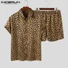 Fashion Men Sets Streetwear Leopard Imprimé à manches courtes Shirt Short Biscons Hawaiian Costumes 2 pièces plus taille Incerun 220708