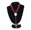 Party Favor 4 couleurs collier de sublimation pendentif de transfert de chaleur collier de perles de chapelet croix jésus pendentifs en métal SN4062