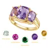 Cluster Rings GEM'S BALLET 925 Sterling Silver Gold Filled Adjustable Ring Natural Amethyst There-Stone Engagement For Women JewelryClus