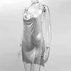 Sexig Crystal Mesh -paljetter Nattklubbklänning Kvinnor Backless Slit Metal Fabric Rhinestones Party Club Mini Dresses For Lady T220816