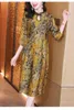 Sukienki swobodne ciężka jedwabna sukienka kobieta 2022 Spring Chinese Retro Bluckle Temperament Prints o szyja szeroka żona dresscasual