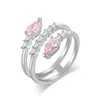 Роскошные ювелирные изделия 925 Серебряное серебряное дизайнерское кольцо для женщины Принцесса Сердце Лав Бриллиант Кольцо Белое розовое зеленое цирконие