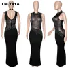 CM. Yaya Kobiety Siatka Patrz, że Diamonds Wiersze Patchwork Mermaid Maxi Dress for Sexy Night Party Club odzież długie sukienki 220516