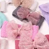 2022 Europa Infant Baby Gestrickte Haarband Spitze Bowknot Stirnband Candy Farbe Headwrap Kinder Warme Stirnbänder Kinder Haarbänder Haar Zubehör