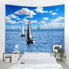 Blue Sailing Sea Natural Modern Tapestry Hanging Room Tak Yoga Mat Stor Rectangular Home Art Deco J220804