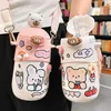 500ml Kawaii Bear Sticker Thermos Water Bottle for Children Girl Stainless Steel Insulated Hot Drink Cup With Straw Strap Gift