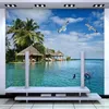 Arredamento per la casa personalizzato TV sullo sfondo 3D Wallpaper Spiaggia onde fotografiche murales 3d sfondi per la parete Papel de Parede soggiorno camera da letto