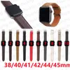 Bandas de relógio de couro da moda para strap de relógio Apple 38mm 40mm 41mm 42mm 44mm 45mm iwatch 3 4 5 SE 6 7 Série Banda Designer de luxo L Stripes de pulseira de flores