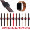 Apple Watch Strap을위한 패션 가죽 시계 밴드 38mm 40mm 41mm 42mm 44mm 45mm iwatch 3 4 5 SE 6 7 시리즈 밴드 럭셔리 디자이너 L 꽃 팔찌 줄무늬