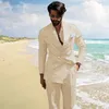 Erkekler Takım Elbise Blazers 2022 Yaz Erkekler Plaj Düğün Suit 2 Parça Beyaz Keten Rahat Blazer Özel Slim Fit Damat Adam Smokin Ceket