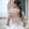 Elegante abito da ballo Abiti da sposa Paillettes Perline Sexy Scollo a V Maniche lunghe Lunghezza del pavimento Treno Elegante Vita alta Lussuoso Pizzo Ruffles Vintage Robes De Soiree