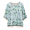 T-shirt d'été Floral Tops Femmes Designer À Manches Courtes O-Neck Fine Élégant Satin Vintage Casual Bureau Lady Doux Mignon Tees Style Coréen Femme Mode Top