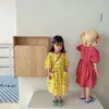 Robes de fille Robe coréenne d'été pour les filles Toddler Couleurs contrastées Col rond Vêtements pour enfants avec poche Boutique Vêtements pour enfants