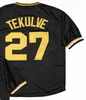 Retro 8 Willie Stargell Pittsburgh basebolltröja 39 Dave Parker 27 Kent Tekulve 9 Bill Mazeroski Throwback Pullover Sydda pirattröjor Gul Grå Svart Vit