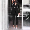 Dwuczęściowe spodnie damskie 2 sztuki Damskie stroje Blazer Suit Star Designer Velvet V Neck Sexy Work Office Lady Slim Fit Casual Jacke