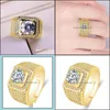 Ringos de cluster Moda Domineering fl Diamond Shining Mens Ring Grande imitação de zircão solto Missanite noivado Casamento Dro bdehome dhz57