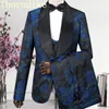 Thorndike marinha azul jacquard de alta qualidade traje de terno de casamento italiano design personalizado mano masculino blazer 220705