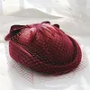 100%ullfascinator vinter elegant kvinnor pillbox hatt svart filt röda damer bröllop basker hattar bowknot fes 220627