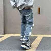 Hip Hop Ink Painted Hole Frayed Casual Denim Trousers Mens and Women Harajuku Straight Patchwork Baggy Oversized Jeans Pants T220803
