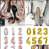 Party Decoration Event Supplies Festive Home Garden 32Inch Number Aluminium Foil Balloons Rose Gold Sier Digit Figur Balloon Child Adt Bir