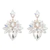 Dangle & Chandelier Colored diamond alloy diamond-encrusted flower earrings European and American cross-border drop-shaped glass diamond earrings