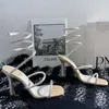 Rene Caovilla 10cm Stiletto High Heel Sandals Crystal Karung Beige Snakelike Twining Rhinestone Sandals 여성 여름 최고의 품질 두꺼운 발 뒤꿈치 신발 신발 43