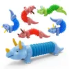 Mångsidig dinosaurie Diy Sensory Fidget Toys Poptube Twist Tubes Toy Stress Anxiety Relief Stretch Telescopic Bellows Extension Finger Strå Spring Tube Gifts