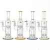 Wholesale Double Stereo Matrix Hookahs Birdcage Thick Glass Perc 14mm Female Joint With Glass Bowl Bongs Water Pipes Straight Tube Oil Dab Rigs LBLX210401