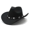 Autumn Western Cowboy Hat Felt Bowler Fedora Men Women Simple Wide Brim Pop Jazz Cap Four Seasons Cowgirl Cap