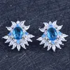 Stud Silver Exquisite Earrings Inlay Oval Blue Cubic Zircon Charm Piercing Jewelry For Women Wedding Fashion Birthday GiftStud