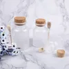 Navire GRATUIT Bouteilles cosmétiques en plastique givré Conteneurs avec bouchon en liège et cuillère Masque de sel de bain Bouteilles d'emballage de crème en poudre Pots de maquillage # 0419