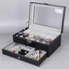 OBEJRZYJ Pudełka Kolory 12 siatek podwójnie warstwy pudełko PU skórzane przechowywanie obudowy dla mężczyzn dla kobiet biżuteria prezentowa
