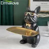 ERMAKOVA Nordic Bulldog francese Scultura Cane Figurine Statua Chiave Gioielli Stoccaggio Decorazione della tavola Regalo con piatti Occhiali 220426