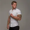 Yaz Gömlek Fitness Giyim Pamuk Üstler Kısa Kollu Spor Gömlek Marka Mens Kısa Serin Sıradan Moda Nefes Alabaş Gömlek 210331
