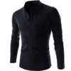 Slim Solid Color Polo Shirt Män 2016 Fashion Stand Collar Grå Långärmad Polo Shirt Casual False Pocket Henley Shirt Trend