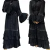 Ethnic Clothing Abaya Beading Muslim Mesh Lace Patchwork Women Long Dress Flare Sleeve Party Evening Open Kimono Ruffle Arab Kaftan RobeEthn